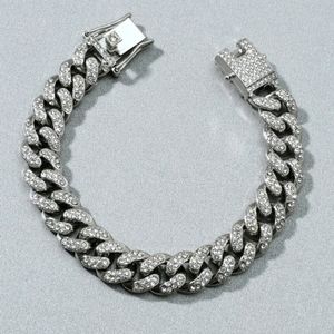 ICED OUT SILVER CUBAN RHINESTONE HIP HOP BRACELET